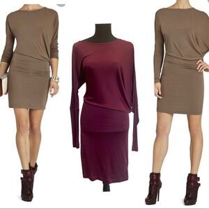 𝅺BCBGMAXAZRIA maroon asymmetrical long sleeve mini dress Sz S
